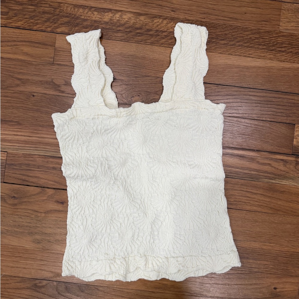 Cream Textured Sleeveless Square-Neck Tank Top